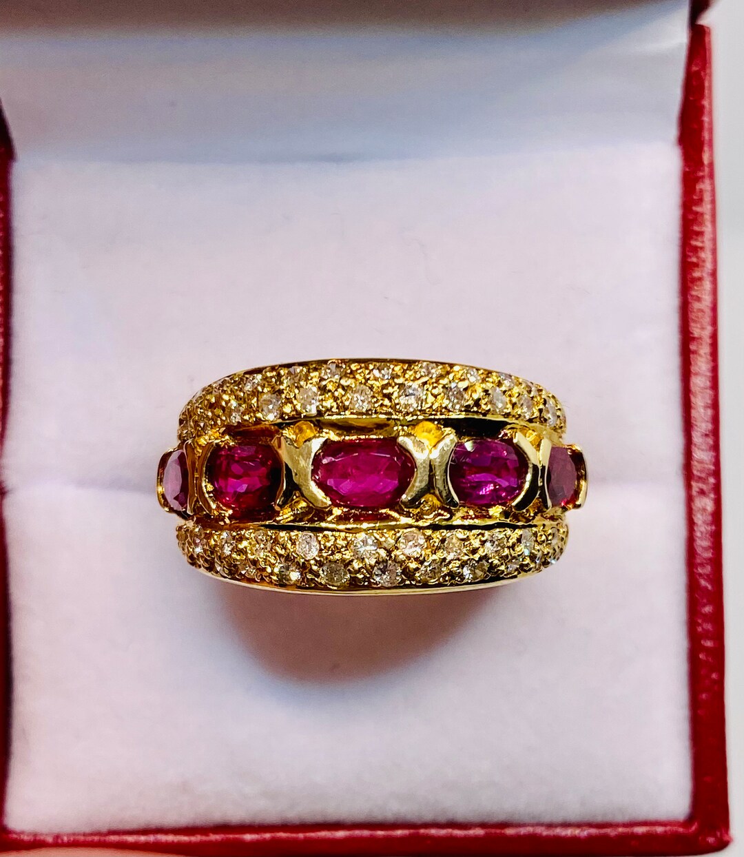Gorgeous Vintage 14k Yellow Gold Natural Ruby and Diamond Band Ring - Etsy