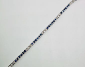 Stunning Vintage 18K White Gold Diamond Sapphire Bracelet