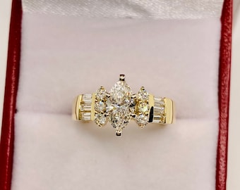 Beautiful Vintage 14k Yellow  Gold Marquise Diamond Engagement Ring