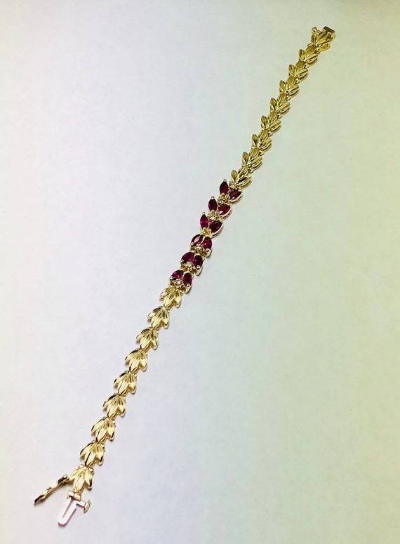 Stunning Vintage 14K Yellow Gold Diamond Ruby  Br… - image 2