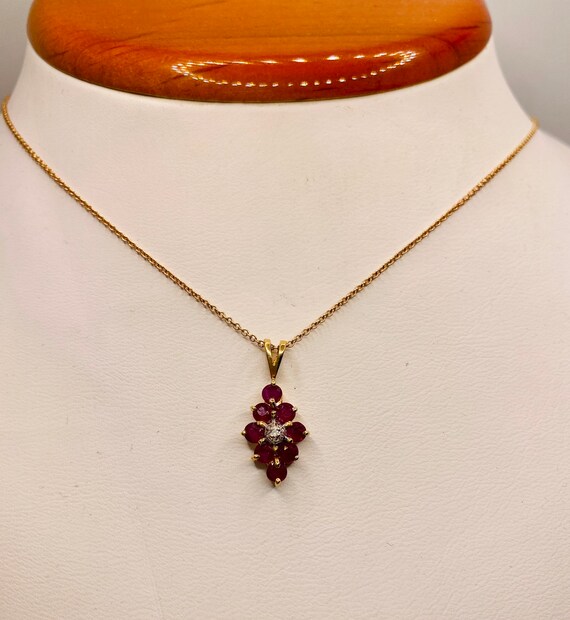 Vintage 14k Yellow Gold Natural Rubies  Pendant - image 4