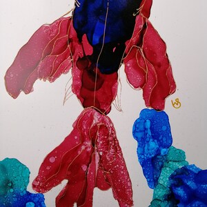 Betta splendens VI, Alcohol Ink on 9&quot;x12&quot; Yupo Paper, FREE SHIPPING. Original Artwork by Wendy Steinberg. Yupo Paper, Unframed, Signed.