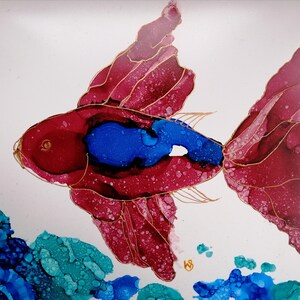 Betta splendens II, Alcohol Ink on 9&quot;x12&quot; Yupo Paper, FREE SHIPPING. Original Artwork by Wendy Steinberg. Yupo Paper, Unframed, Signed.