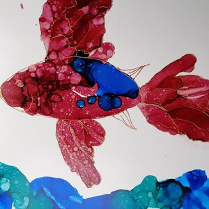 Betta splendens VIII, Alcohol Ink on 9&quot;x12&quot; Yupo Paper, FREE SHIPPING. Original Artwork by Wendy Steinberg. Yupo Paper, Unframed, Signed.