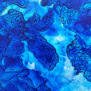 Topografía Azul I, Tinta de Alcohol en 5x7 en papel Yupo, ENVIO GRATUITO. Obra original de Wendy Steinberg, bolígrafo, yupo Paper, firmado