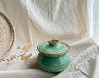 Teal Green Pottery Jar with lid