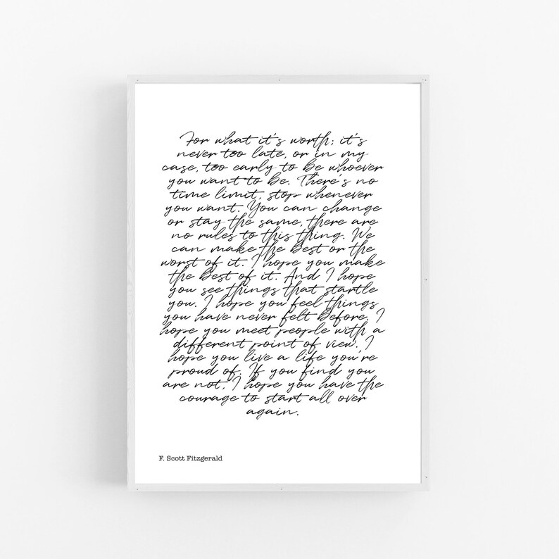 F Scott Fitzgerald Quote Art Print For What It's Worth Etsy