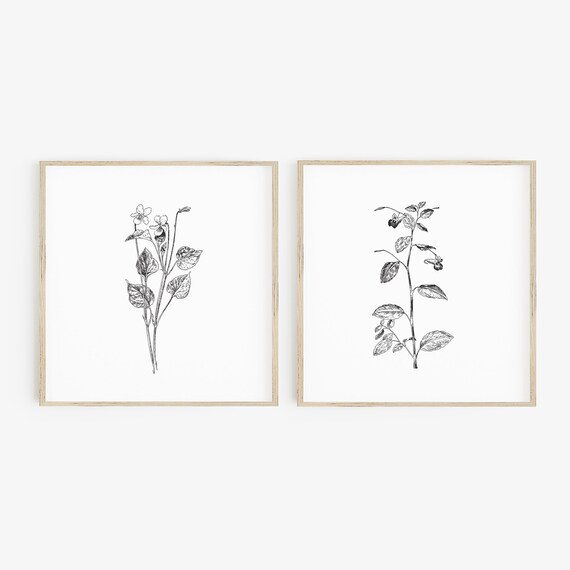 Set of 2 Botanical Art Prints Modern Minimalist Print Modern | Etsy