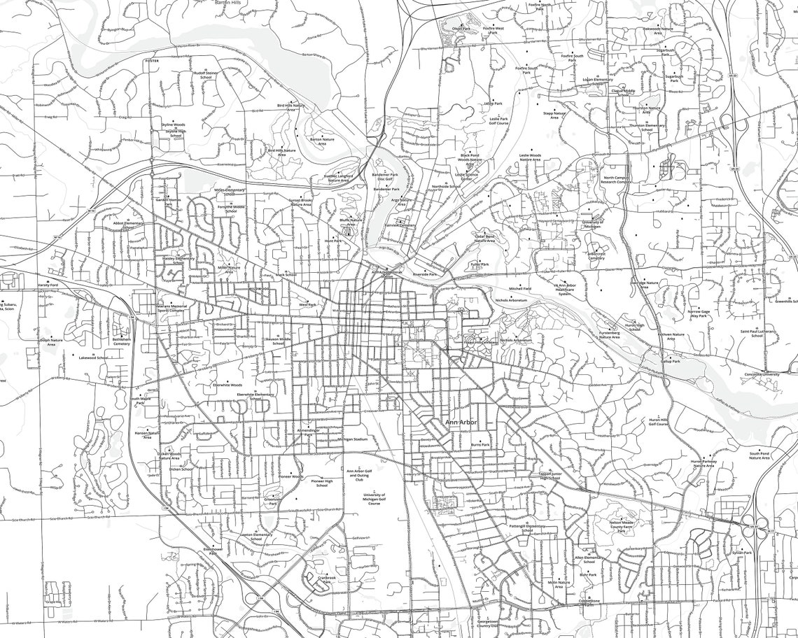 Ann Arbor Map Print Ann Arbor Map Ann Arbor City Map Map Of Etsy