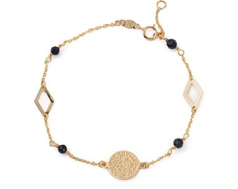 Phaistos Disc Gold Bracelet, Solid Gold Phaistos Bracelet, Ancient Greek Coin, Dainty Chain Bracelet, Gift for Her
