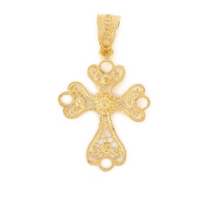 Byzantine 14K Gold Filigree Cross Pendant, Solid Gold Cross, Orthodox Cross, Ancient Greek Cross, Protection Gift