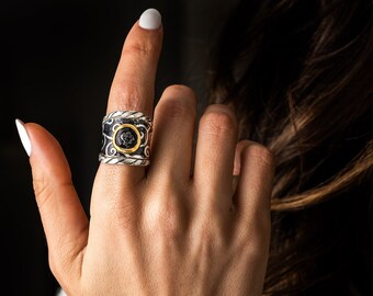 Anillo de moneda de la diosa Atenea: joyería griega hecha a mano en oro de 14 quilates y plata de ley. Anillo de Atenea, mitología griega, anillo llamativo, regalo para ella.