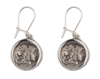 Goddess Athena Ancient Greek Coin Earrings, Drachma Earrings, Antique Dangle Earrings, Athens Earrings, Greece Jewelry, Greek Goddess Gift
