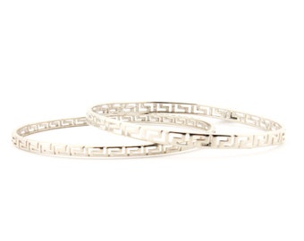 Greek Key Sterling Silver Bracelet – Ancient Greek Jewelry, Silver Bangle Bracelet, Meander Design Bracelet, Handmade Greek Key Bracelet