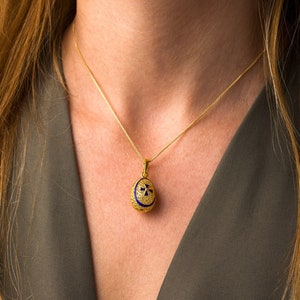 Egg Pendant Necklace with Cross, Sterling Silver Gold Plated Pendant and Enamel, Cross pendant, Greek jewelry, Easter Gifts