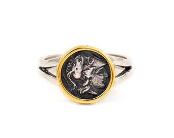 Athena Coin Silver Golden Ring, Athena ring, Ancient Greek coin, Greek Goddess, Museum Jewelry, Ancient Greek Jewelry, Gift for women