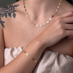 14Κ Gold Greek key Bracelet, Meander Charms Bracelet, Ancient Greek Bracelet, Luxury Bracelet in Solid Gold