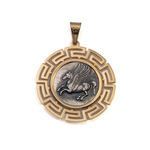 Pegasus Pendant Ancient Greek Coin, Gold Coin Pendant, Horse Pendant, Antique Pendant, Greek mythology, Greek Jewelry