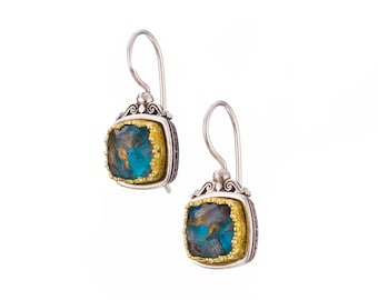 Turquoise Drop Earrings, Byzantine Earrings, Gemstone Earrings, Statement Sterling Silver Jewelry, Greek Jewelry, Gerochristo Jewelry