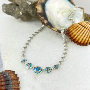 Blue opal silver necklace, Spiral opal necklace, Spiral necklace, Greek Necklace, Sterling silver greek spiral jewelry, Greek jewelry