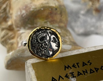 Alexander der Große Ring - Gold Münze Siegelring, Athena Ring, antike griechische Münze Schmuck, Alexander Ring, griechische Mythologie Ring