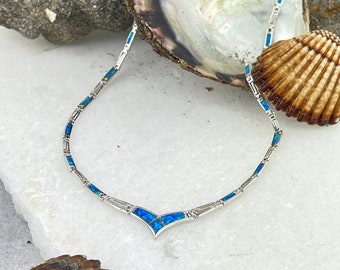 Meander Greek necklace, Blue opal silver necklace, Meander opal necklace, Greek Key Necklace, Greek Necklace, Bijoux grec, Greek jewelry