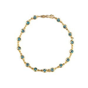 Eye Chain Bracelet – 14K Gold 14K Yellow Gold, Evil Eyes Bracelet, Protection Bracelet, Dainty Layering Bracelet, Greek Bracelet