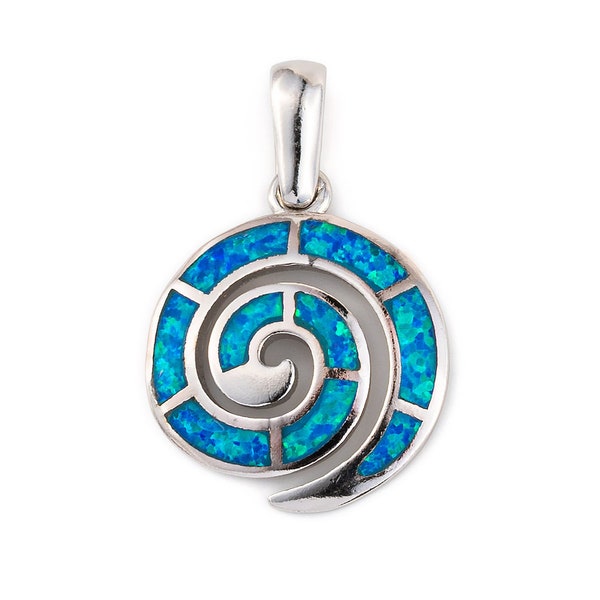 Pendentif en argent spirale opale bleue, pendentif spirale, pendentif opale bleue, collier spirale, collection spirale, pendentif grec, bijoux grecs anciens