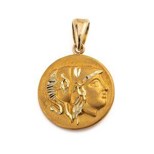 Athena Goddess Coin Pendant 14k Solid Gold Grecian Medallion Ancient Greek jewelry Ancient Greek Goddess Athena, Athena Pendant Gift for her