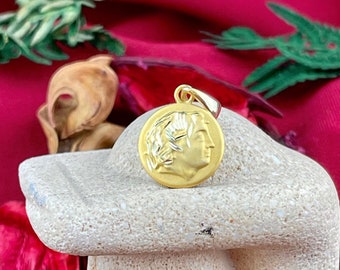 Colgante de oro de Alejandro Magno, colgante griego hecho a mano en oro amarillo macizo de 14 quilates, rey macedonio, joyería para hombre, antigua Grecia, regalos de cumpleaños