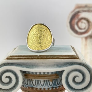 Greek Phaistos Disk Ring, Ancient greek jewelry, Phaistos Disc Silver Ring, Minoan disc ring  Greek mythology Ancient symbol Statement ring