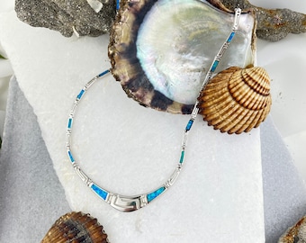 Meander – Greek key Opal necklace, Meander Necklace, Blue Opal Necklace, Greek key necklace, Greek necklace