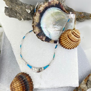 Meander – Greek key Opal necklace, Meander Necklace, Blue Opal Necklace, Greek key necklace, Greek necklace, Ancient greek jewelry