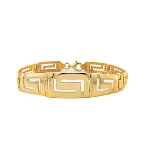Greek Key Gold Bracelet, Sterling Silver Link Meander Bracelet, Ancient Bracelet, Greek Goddess, Greek jewelry