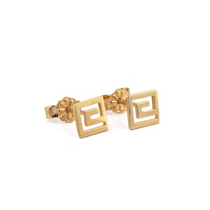 Greek Key Stud Earrings 14k Yellow Gold, Gold Greek Key Earrings, Meander Earrings, Greek Gold Earrings, Greek Key Design, Greek Jewelry
