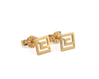 Greek Key Stud Earrings 14k Yellow Gold, Gold Greek Key Earrings, Meander Earrings, Greek Gold Earrings, Greek Key Design, Greek Jewelry