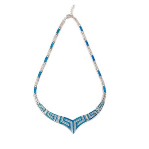 Meander opal necklace, Greek key necklace, Meander Greek necklace, greek jewelry, Meander necklace, opal blue necklace, Eternity Greek key