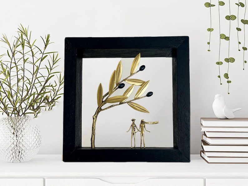 The Couple Wood Art Frame Home Decor, Bronze Wooden Art, Greek Artwork Decoration, Gifts from Greece