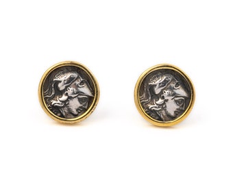 Athena Silver Earrings – Ancient Greek Coin Stud Earrings, Athena Earrings, Antique Coin Jewelry, Greek Goddess Earrings, Greek Mythology