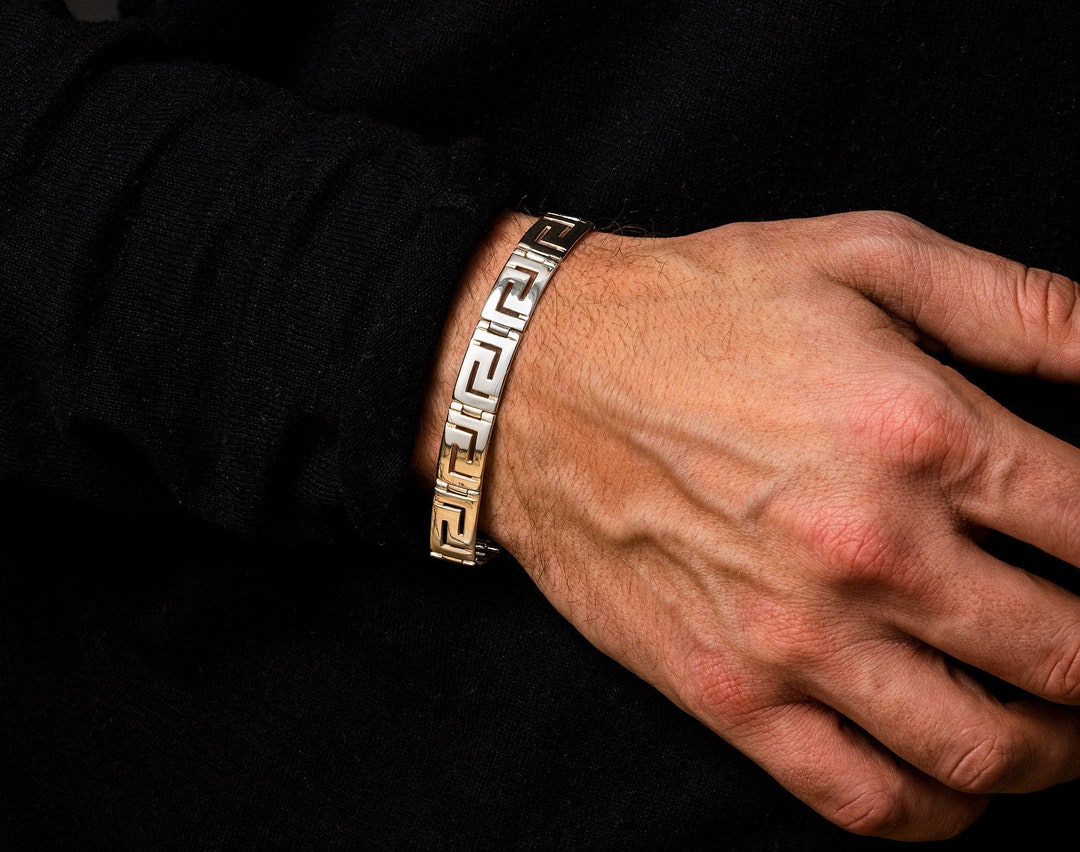 Greek Key Silver Link Bracelet Ancient Greek, Meander Bracelet, Antique
