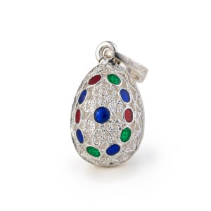 Greek Byzantine Egg Pendant Necklace with Enamel, Faberge egg pendant, Greek jewelry, Easter Gifts