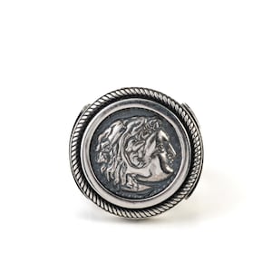 Ancient Greek Coins Alexander The Great, Hercules, Goddess Athena, Coin Signet Ring, Sterling Silver Ring, Greek Jewelry, Gifts for him