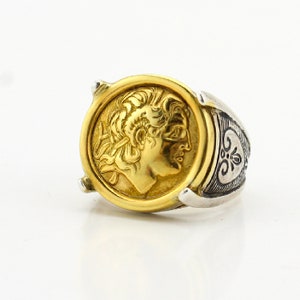 Hercules Coin Silver and Gold Plated Ring, Alexander the Great Ring ...