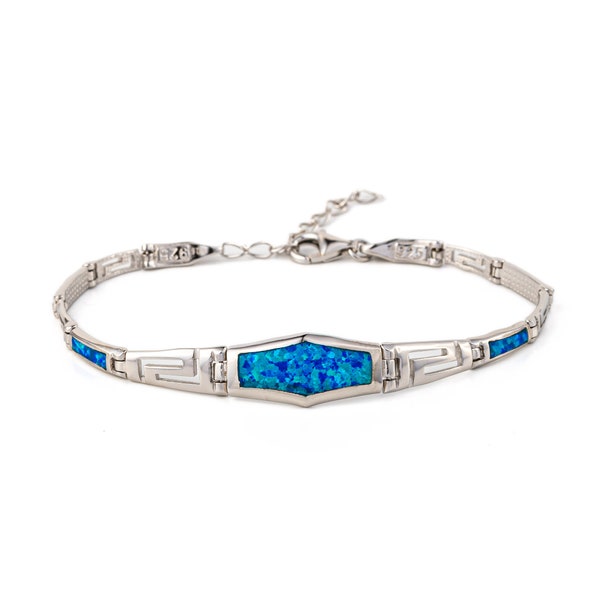 Clé grecque opale bleue bracelet en argent clé grecque bracelet opale bleue bracelet grec bijoux grecs anciens cadeau pour elle bijoux grecs