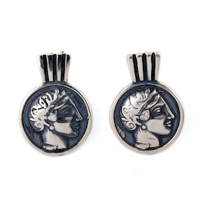 Athena Goddess 925 Sterling Silver Stud Earrings, Ancient Greek Museum Coin Jewelry, Greek goddess, Athena earrings, Greek Jewelry