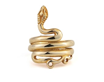14k Solid Gold Snake Ring – Handmade Serpent Ring, Stackable Spiral Ring, Snake Jewellery, Statement Snake Ring, Unique Gift for Her