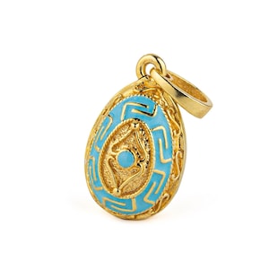 Greek Key Egg Pendant Necklace with Enamel, Faberge egg pendant, Greek jewelry, Easter Gifts