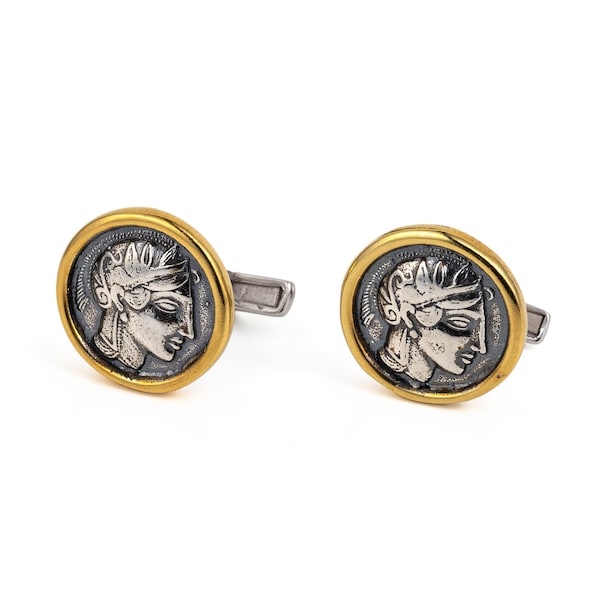 Greek Goddess Athena silver cufflinks, Athena cufflinks, ancient greek coin, antique cufflinks, Greek Mythology, Ancient Greek Jewelry