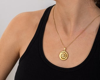 Spiral Necklace – 14K Solid Gold Ancient Greek Coin Necklace, Dainty Spiral Jewelry, Layering Necklace, Greek Jewelry, Valentine’s Day Gift