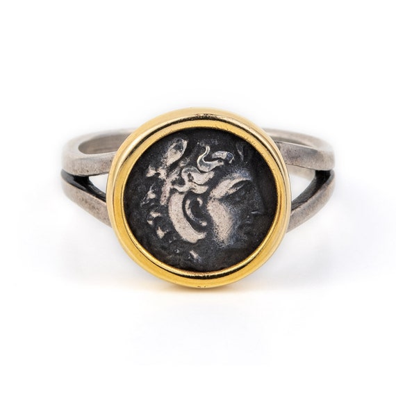 Hercules Coin Gold Ring Ancient Greek Jewelry, Alexander Ring